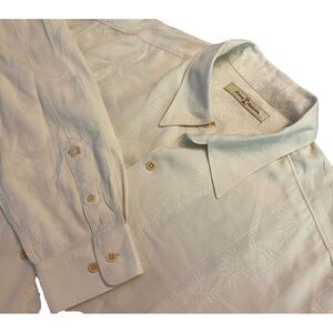 TOMMY BAHAMAS mens Sz XL‎  Hawaiian Shirt Yellow 60% Silk Woven Leaf Print